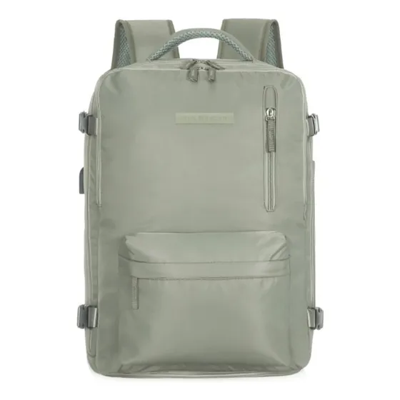 Mochila Travel Tech De Viaje Grande Reforzada Color Verde Diseño De La Tela Liso