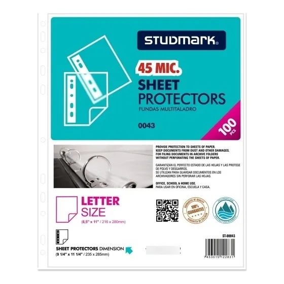 Funda Protectora De Hoja Carta Transparente 100 Unid
