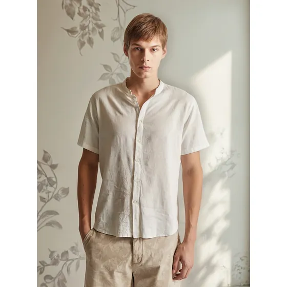 Camisa Lino Hombre Equus Sp Mc Sebastian Cuello Mao