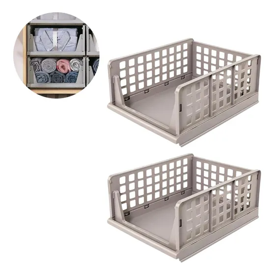 Kit 2 Cestos Organizador Dobrável Gaveta Roupa Sapato Toalha