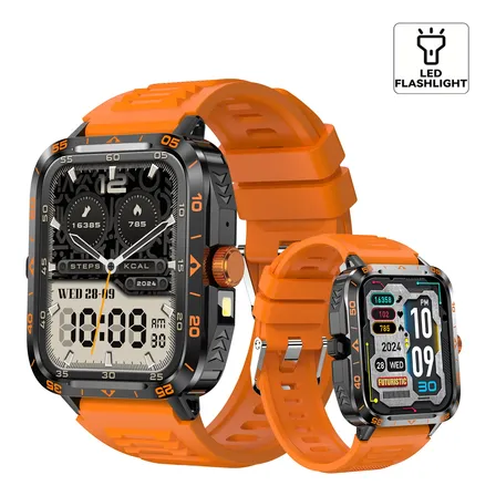 Reloj Smartwatch Deportivo Con Linterna Y Llamadas Negro Naranja