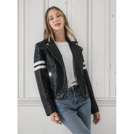 Campera De Mujer Lenny Eco Cuero Con Bolsillos Black Gu2038