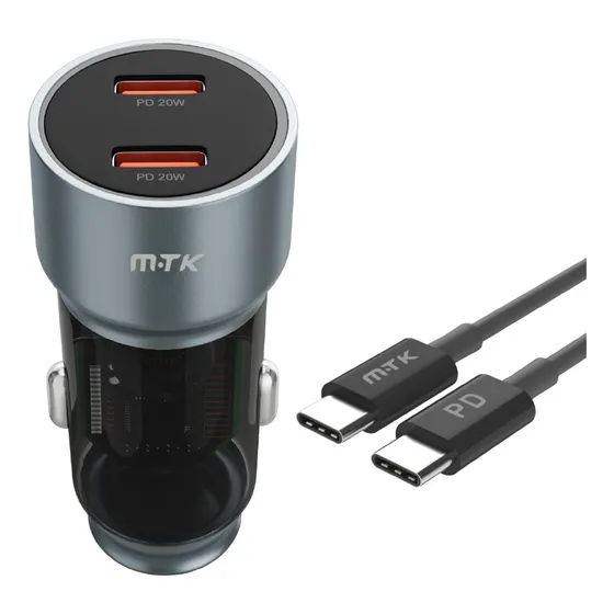 Cargador Para Auto Carga Rápida Carro 38w Usb C Pd 20w Y Usb A Qc 3.0 18w Con 1m Tipo C Cable