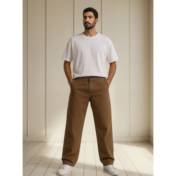 Pantalon Baggy Gabardina Oversize Tendencia Hombre Liso
