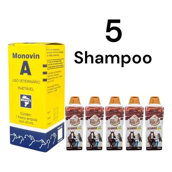 Kit 5 Shampoo Good Horse 700ml + Monovin A Bravet 20ml