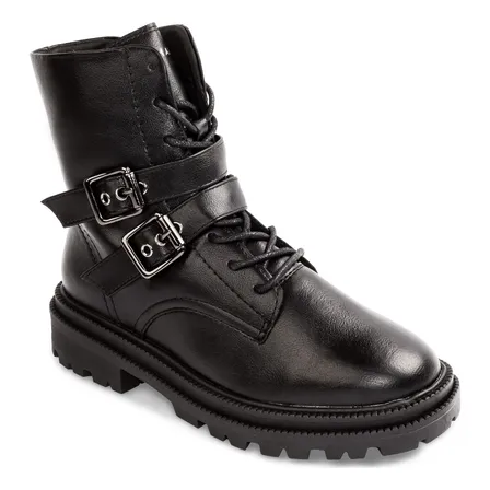 Bota Ramarim Coturno Feminino Cano Curto Couro Fivelas Preto 37 Br