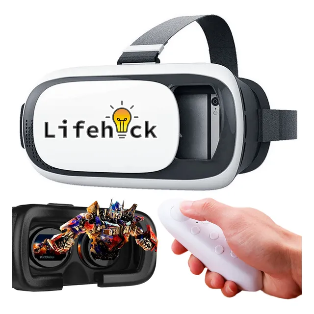 Anteojos Vr Box Realidad Virtual Lentes 3d Joystick Control Color Blanco