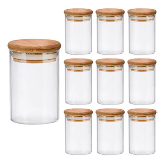 Kit 10 Pote Vidro 300ml Redondo Hermeticos C/ Tampa De Bambu Kit 10 Pote Vidro 300ml Redondo Hermeticos C/ Tampa De Bambu
