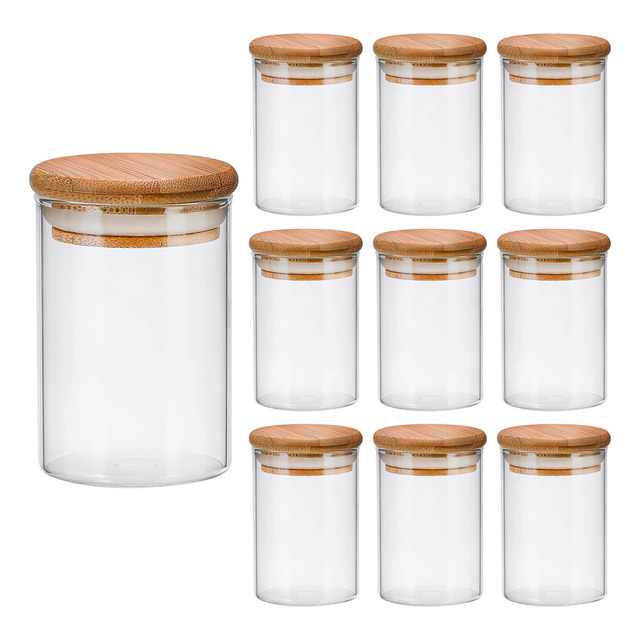 Kit 10 Pote Vidro 300ml Redondo Hermeticos C/ Tampa De Bambu Kit 10 Pote Vidro 300ml Redondo Hermeticos C/ Tampa De Bambu
