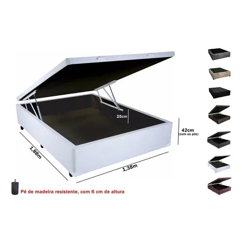 Cama Box Baú Casal 138x188 Fabricação Própria Reforçado Cor Corino Branco