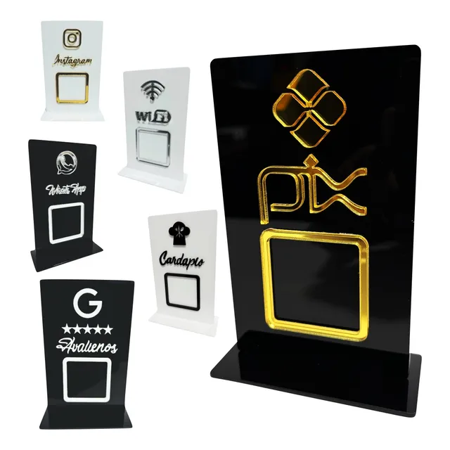 Placa Qr Code Acrílico Display 6 Modelos Pix Instagram Wi-fi