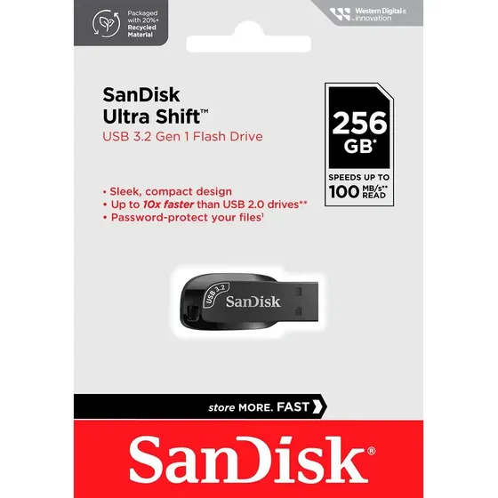 SanDisk Ultra Shift pendrive preto 3.0 256GB