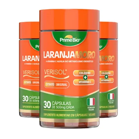 Kit 3x Laranja Moro Morosil + Colágeno Verisol + Vitamina C - Primebio