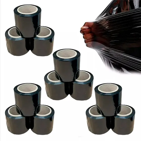 12 Rollos Stretch Vinipel Negro 15 Cm X 400 Metros Plástico
