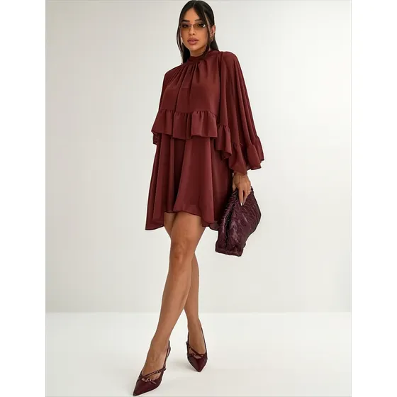Conjunto Vestido Alcinha Com Poncho Gola Alta Estilo Boho