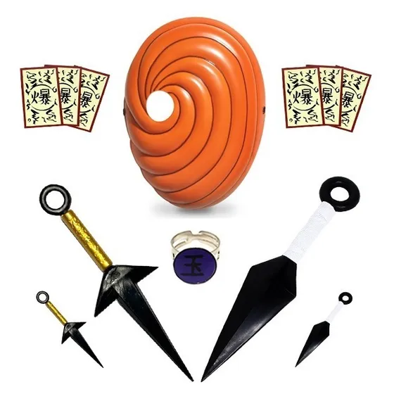 Kit Ninja Kunai Naruto + Máscara Tobi Obito Madara + Anel
