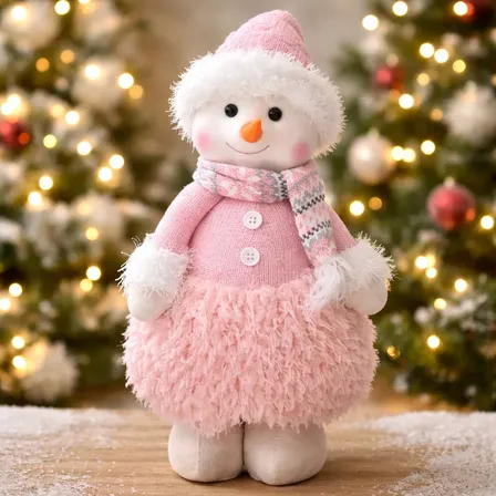 Boneco Natal Menina Boneco De Neve Rosa Natalina 43cm Rosa
