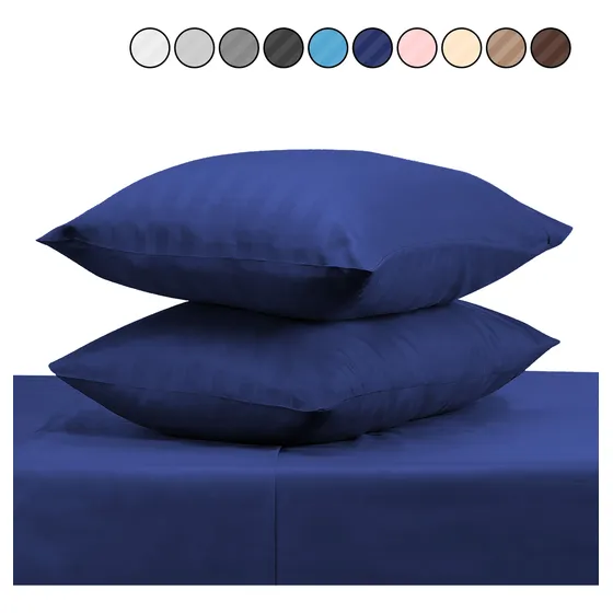 Juego de Sábanas Matrimonial 3000 Hilos Suave Diseño Rayado 4 Piezas Blick Color Azul Marino
