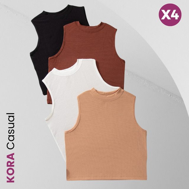 Kit C/ 4 Regatas Canelado Moda Básica Casual Dia A Dia Kit C/ 4 Regatas Canelado Moda Básica Casual Dia A Dia