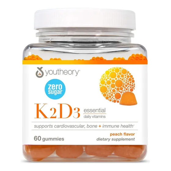 Youtheory Vitamina K2 + D3 Zero Sugar 60 Gomitas Durazno