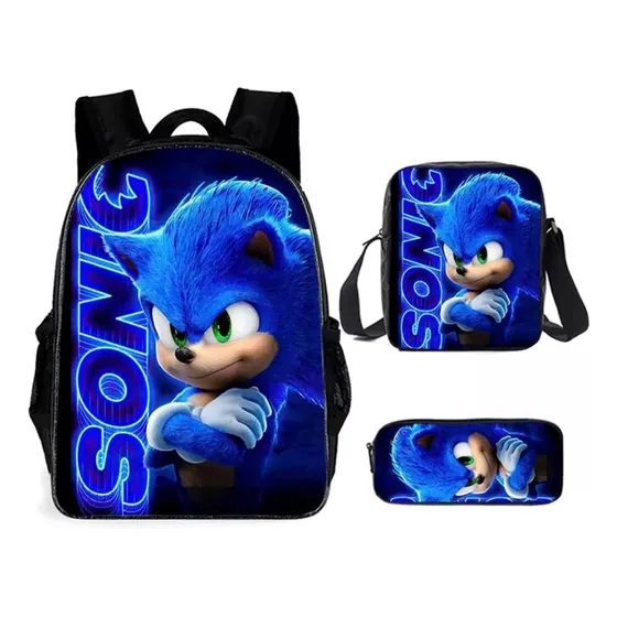 Mochila Escolar Diseño Sonic, Estuche, Y Lonchera