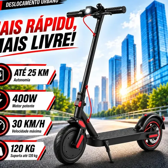 Patinete Elétrico Dobrável 400W 30km/h Suporta 120kg Pneu 8,5 Pol Bluetooth Portátil para Mobilidade