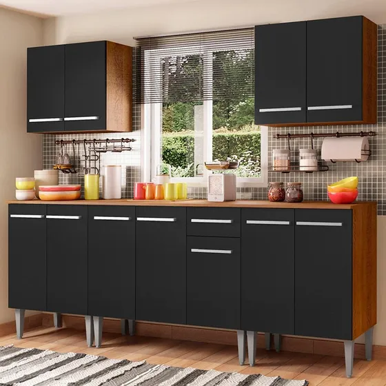 Cocina Integral Completa Modular Madesa Emilly King 233cm Color Marrón/Negro 01