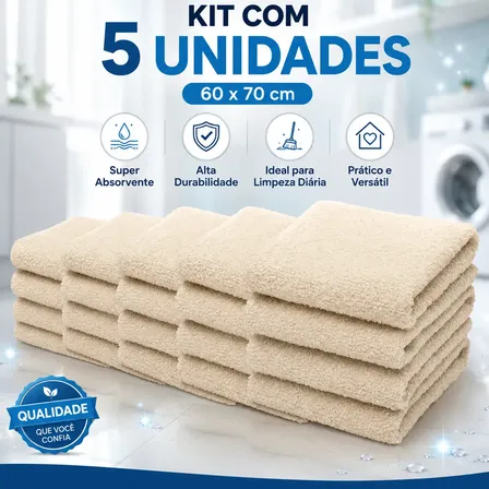 Kit 5 Panos De Chão Atoalhados 60x70 Alta Absorção Bege