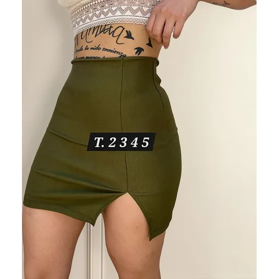 Mini Falda Pollera Corta Mujer Con Tajo Talle 2 Al 8