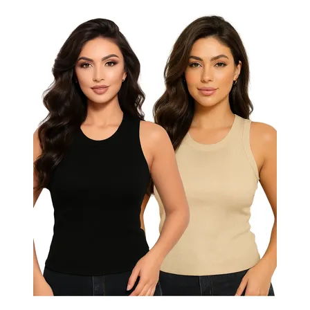 Kit 2 Blusinhas Regata Canelada Feminina Conforto Casual