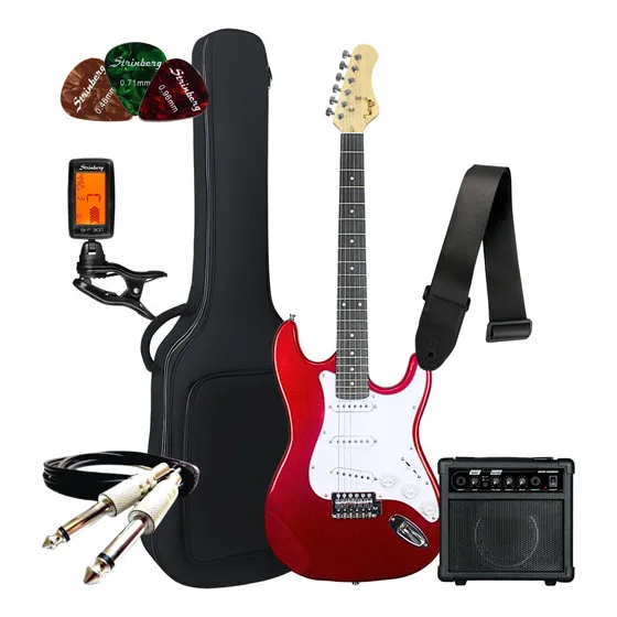 Kit Guitarra Elétrica Stratocaster Bravo Beg100 Com Amplificador E Acessórios Cor Metallic Red Orientação Destro