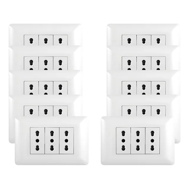 Pack 10 Tomacorriente Triple 10/16a 250v Blanco