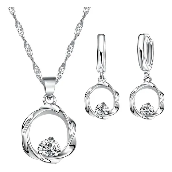 Set Plata 925 Collar Colgante Aros Joyas Regalo Dama Mujer