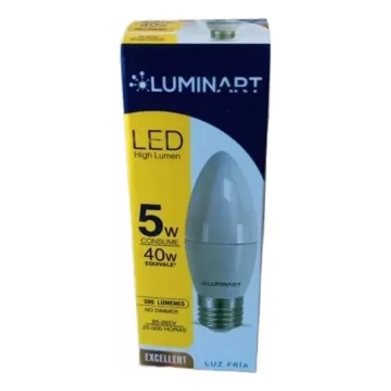 Bombillo Vela Led 5w Rosca E27 Luminart (2 Unidades)