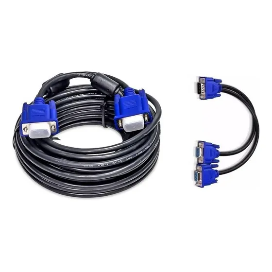 Kit Cabo Vga 10 Metros 10m + Cabo Y Vga 1 Macho X 2 Femea