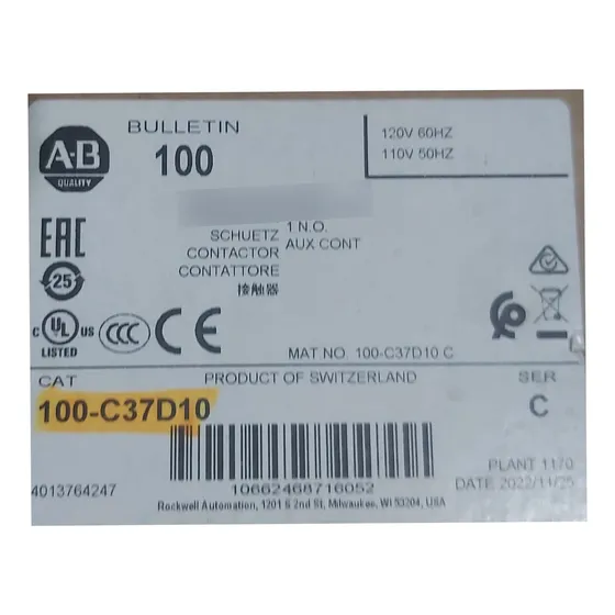 100-c37d10 Contactor Bobina 110v Allen-bradley