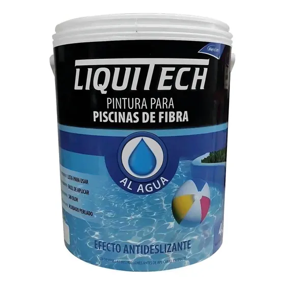 Pintura Pileta Piscina Liquitech Fibra Base Agua Antidesl 4l Color Blanco