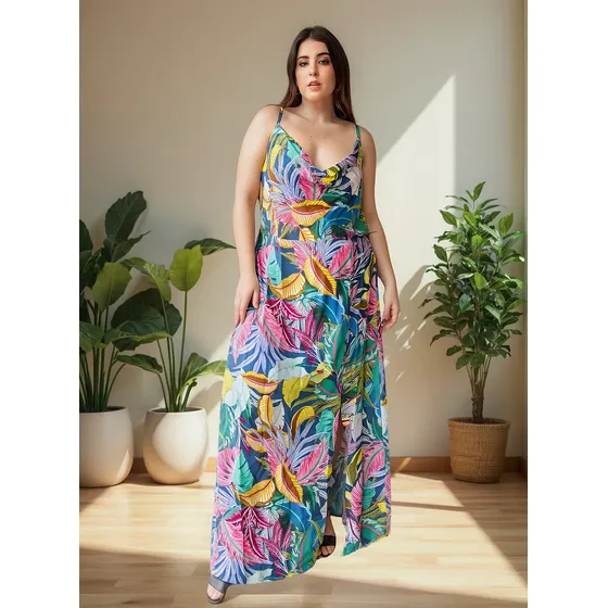 Vestido Largo Fibrana Estampada Flores - T/espec. Taormina