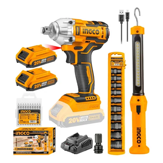 Llave De Impacto Brushless 1/2 20v + Lámpara + Juego Dados Frecuencia 50/60Hz Luz de trabajo integrada