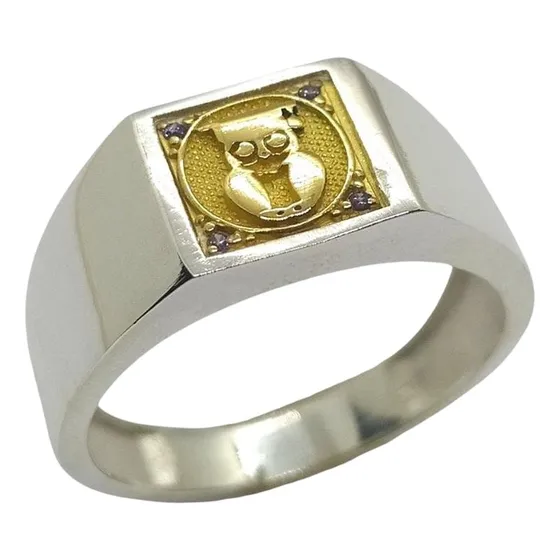 Anel De Prata Com Emblema De Moeda Pedagogia Masculino