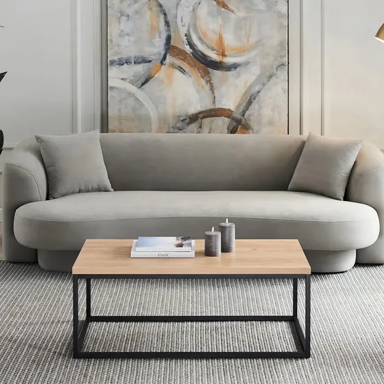 Mesa Ratonera JAZAK Centro Living Moderna Madera Mdf Metal Estructura Negra Estilo Industrial Resistente Elegante Decoracion Hogar Sala Minimalista Mesa Auxiliar Cafe Diseño Actual Robusta Practica