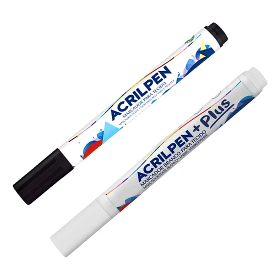 Caneta Para Tecido Acrilpen Acrilex - Kit Branco E Preto