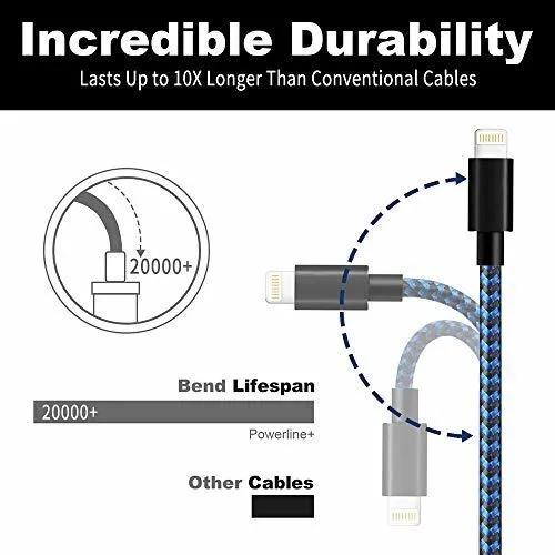 3 Cable Para iPhone Certificacion Mfi 10 Pie Largo Usb 8 Nk