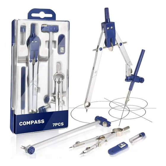 7pcs Compás De Precisión Escolar Profesional Mina Repuesto Color Azul