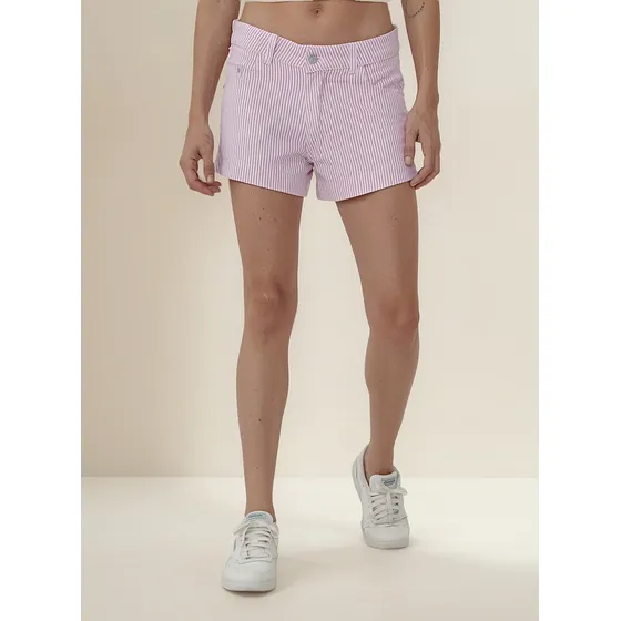 Short Rayado Rosa Con Dobladillo Rigido Mujer Kinoa Denim