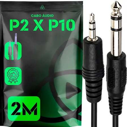Cabo De Áudio P2 Para P10 Estéreo 2 Metros Pc Caixa Som Violão Guitarra Baixo Teclado Mix…
