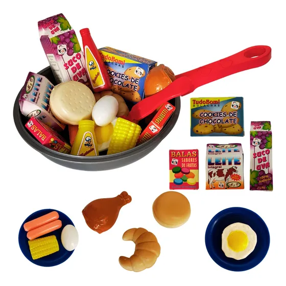 Kit Comida Comidinha Infantil Frigideira Gourmet - 18 Peças
