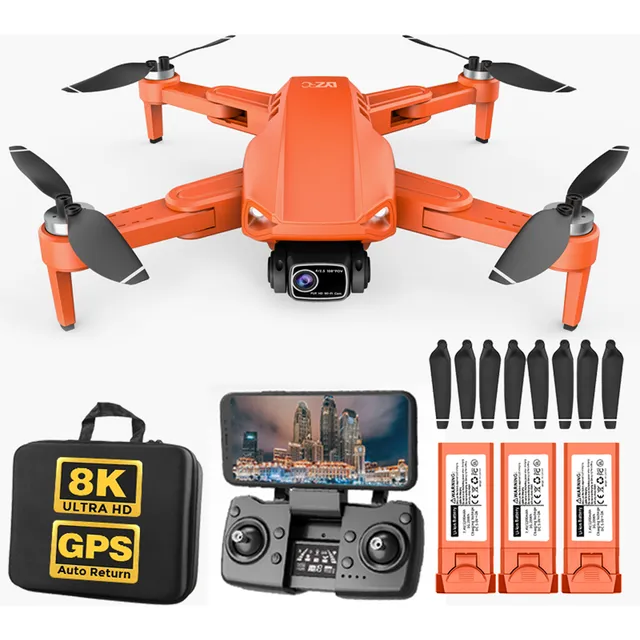 Mini drone Axnen L900 PRO SE con cámara 8K naranja 5GHz 3 baterías