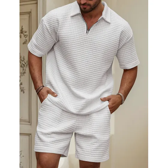Conjunto De Camisa Polo Jacquard Con Solapa Y Cremallera Par
