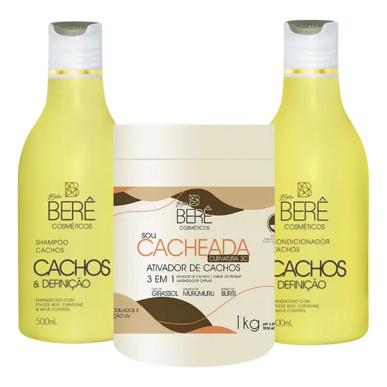 Kit Bela Berê Cachos Shampoo Condicionador E Ativador 3c 1kg